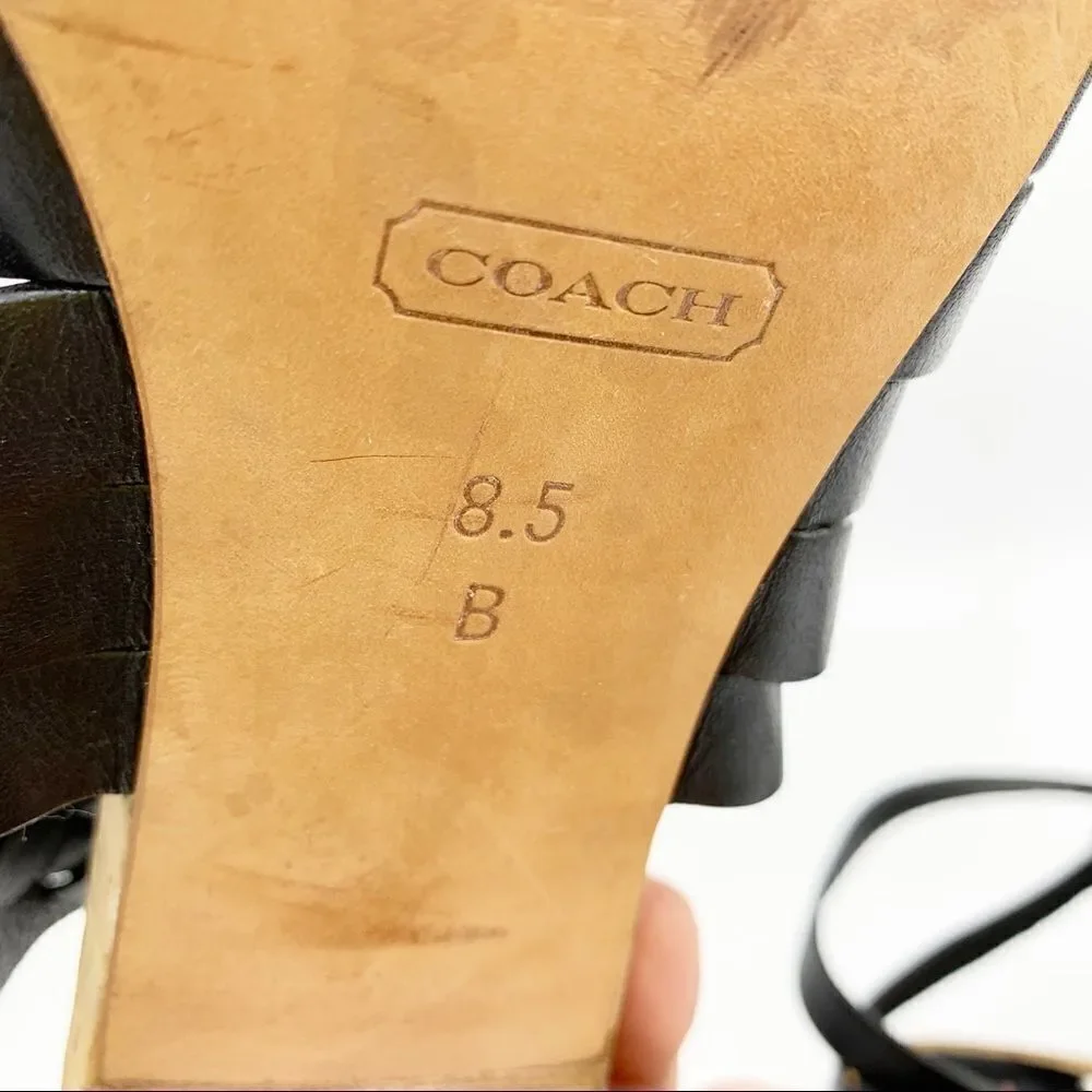 Coach · Black Leather Strappy Adrienne Block‎ Heels · Sz 8.5